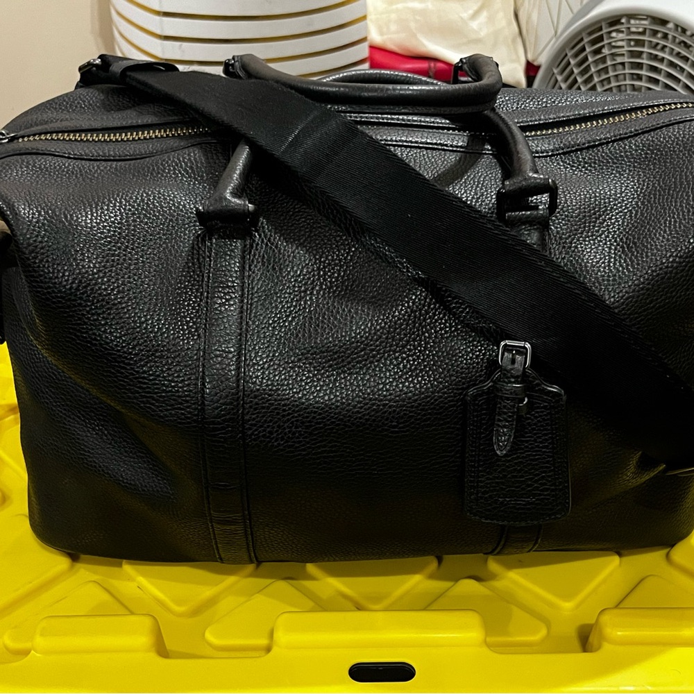 Coach Small Black Pebble Leather Duffel Bag